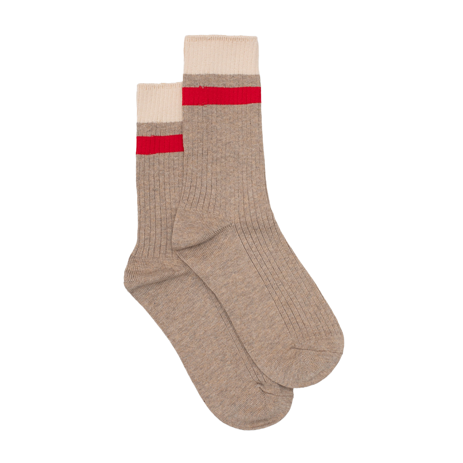 Varsity cotton blend socks oat & red