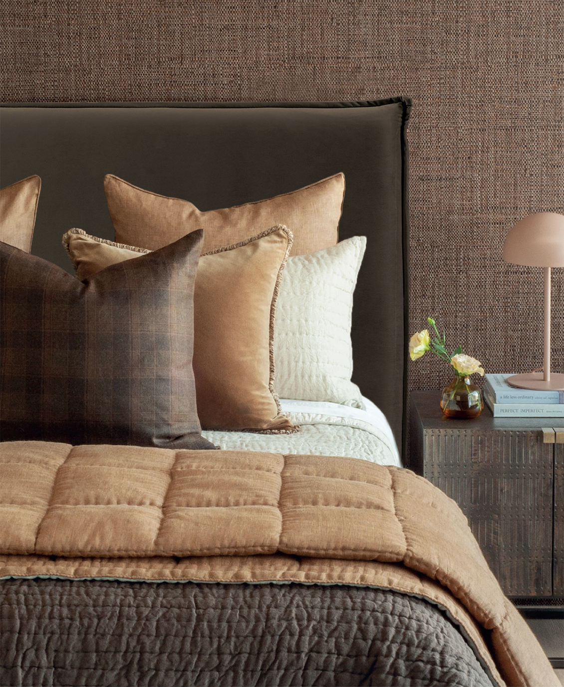 Velvet headboard walnut