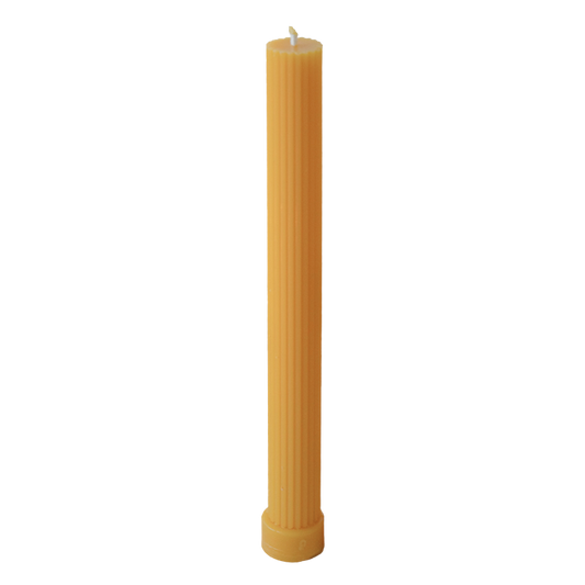 Ridged column beeswax candle with base