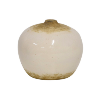 Gorgeous vase made of terracotta, off white with natural coloured rustic detailing around the neck and on the botton of the vase. Dimensions: 22.5cm wide x 19cm high
