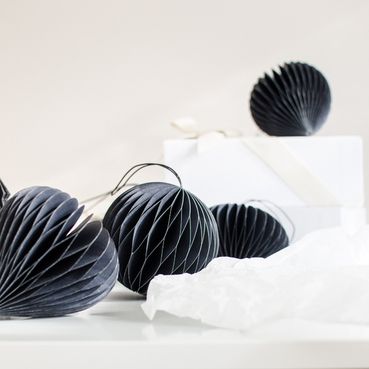 Hanging paper ornament sphere charcoal
