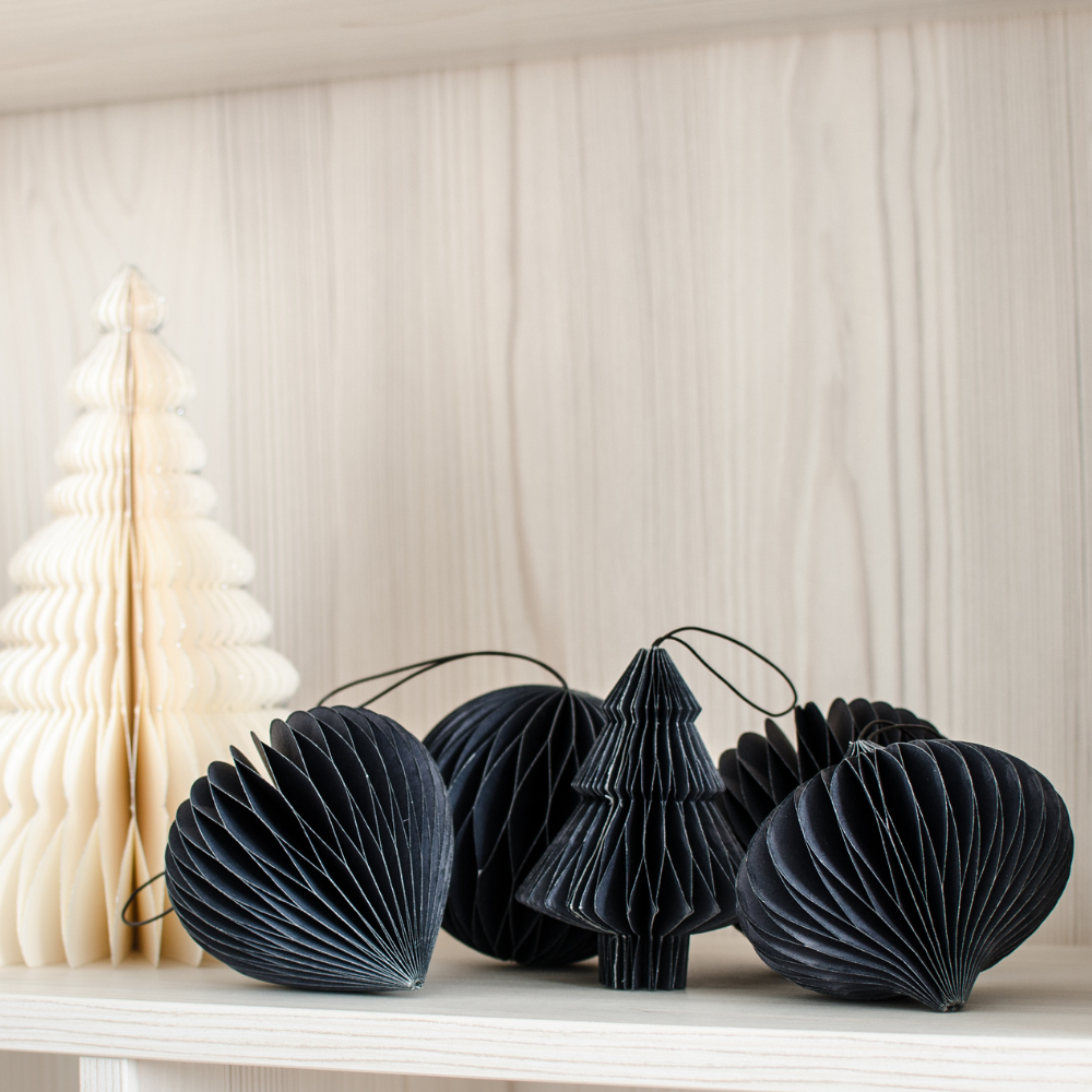 Hanging paper ornament sphere charcoal