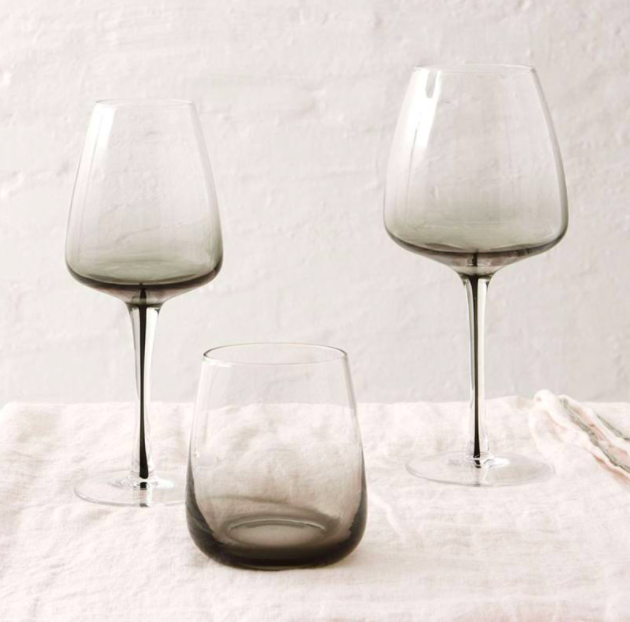 Broste White wine glass smoke grey