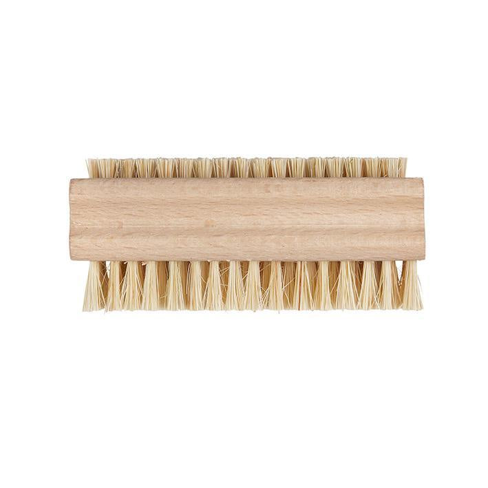 Multi-purpose double sided brush designed to clean finger nails and feet.   One side of the brush has long tampico fibre bristles for cleaning fingers and feet, and the other side has short bristles for cleaning under nails.   Made of beech wood timber.   Dimensions: 9cm long x 4cm wide