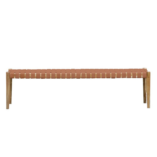 Woven leather bench seat 180cm tan