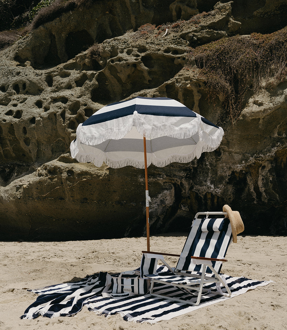 Holiday beach umbrella navy capri stripe