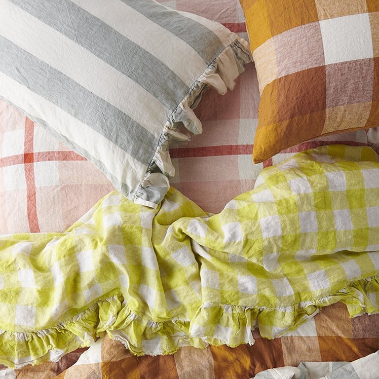 SOW stripe linen pillowcases with ruffle grey