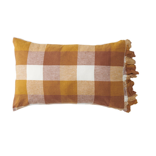 SOW biscuit check linen pillowcases with ruffle