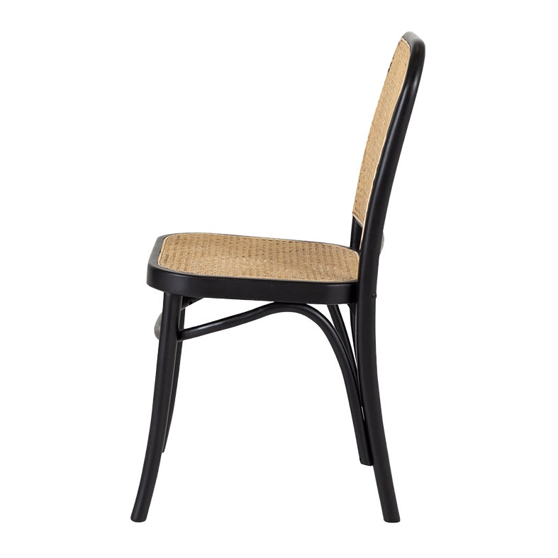 Oak & rattan dining chair with black frame