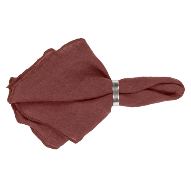 Add a touch of elegant style to your table setting, with these quality eco friendly Gracie linen napkins, from Danish homeware brand Broste Copenhagen. The napkins are made of 100% linen and feature black overlocked edging. Comes in a set of four napkins. Dimensions: 45cm square Colour: aubergine
