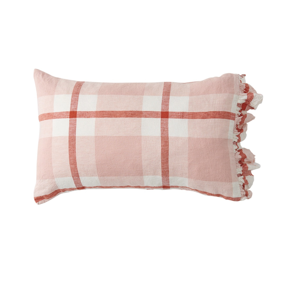 SOW floss check linen pillowcases with ruffle