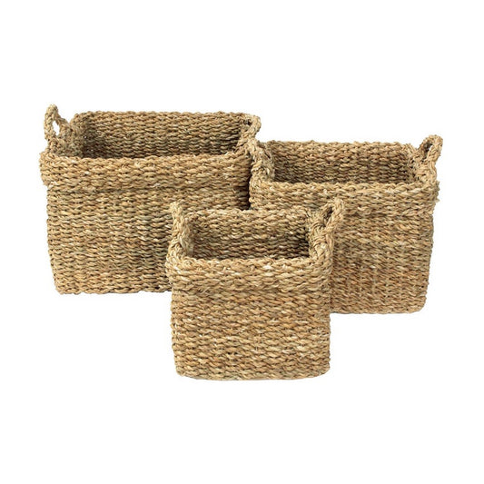 Square seagrass basket with handles