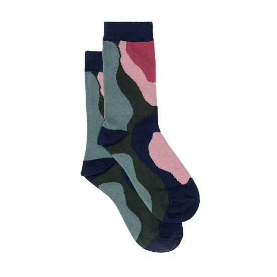 Abstract socks navy green & pink