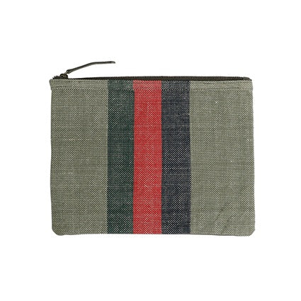 Pony Rider striped woven canvas clutch