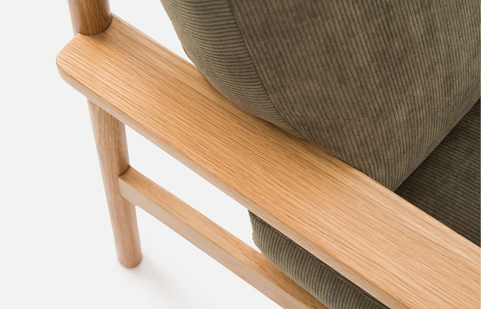 NZ made upholstered armchair cruze cord