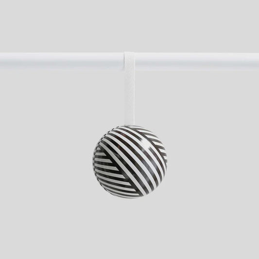 Xmas tin bauble black & white stripes