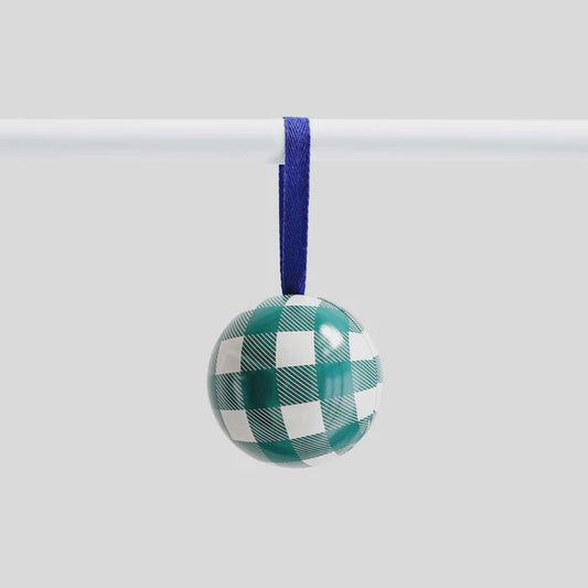 Xmas tin bauble green check
