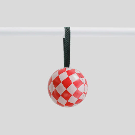 Xmas tin bauble red & pink check