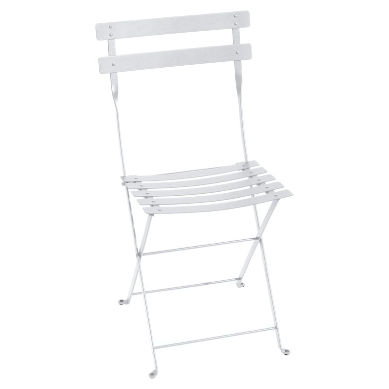 Classic outdoor folding bistro chair, made in France by the iconic French brand, Fermob.  The Bistro chair is designed to remain outdoors and is fully weather resistant. The chairs look great sitting around a small bistro table on a terrace or used them down a long banquet table under the vines! Dimensions: 38cm wide x 82cm high x 42cm deep  Colour: white