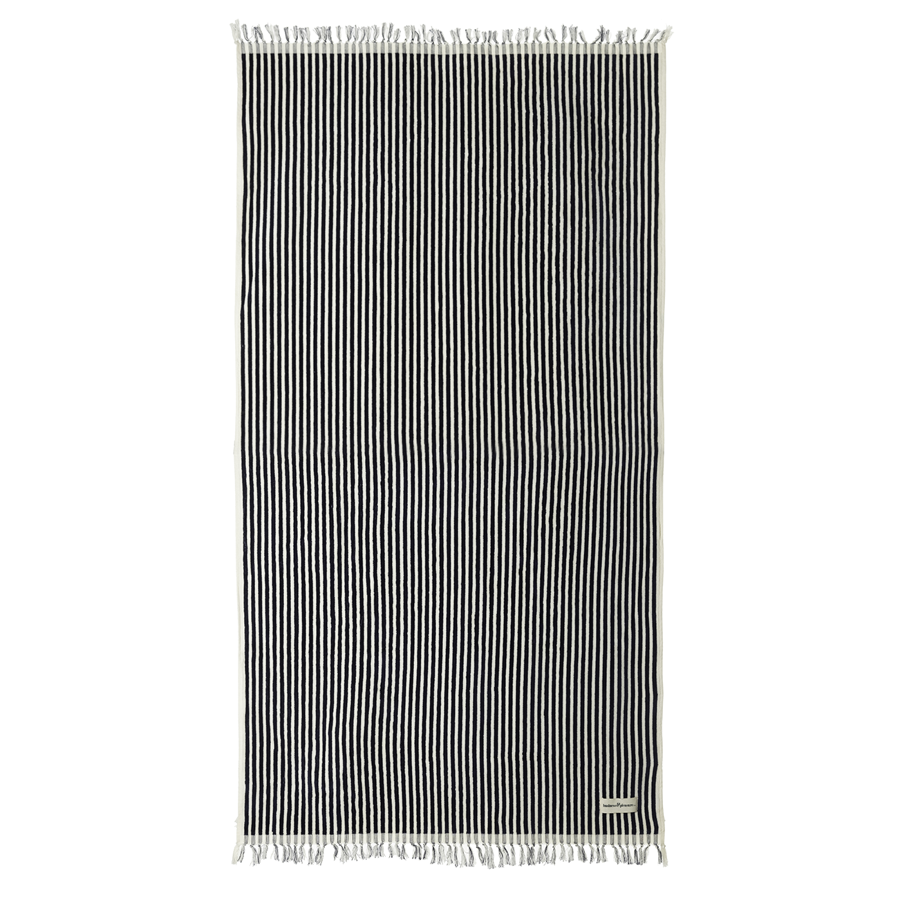 Hand loomed and made from 100% cotton toweling, this classic navy stripe beach towel will give you that luxury resort feel on the beach or by the pool. The towel is generously sized, making extra room for laying, lounging or picnicking. Dimensions: 86cm wide x 168cm long