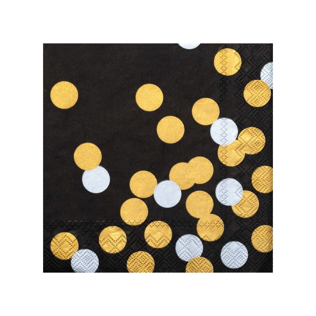 Gold & silver dot black paper napkins set of 20