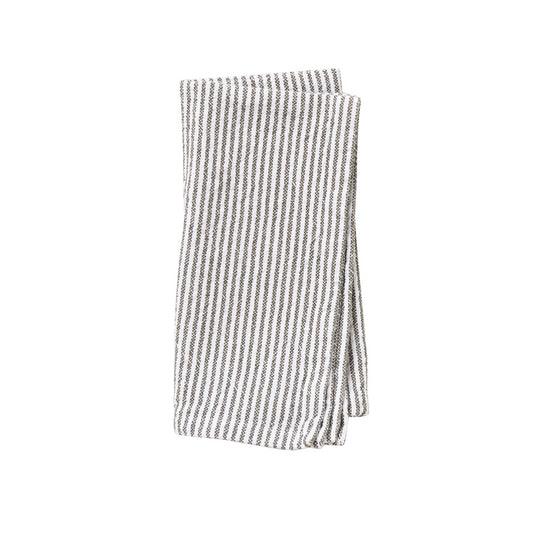 Striped washed cotton tea towel olive