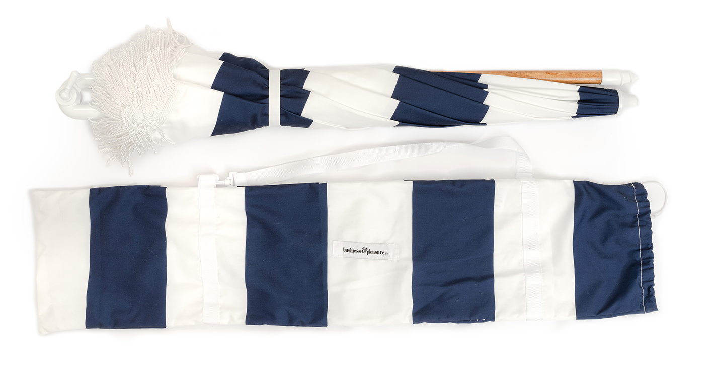 Holiday beach umbrella navy capri stripe