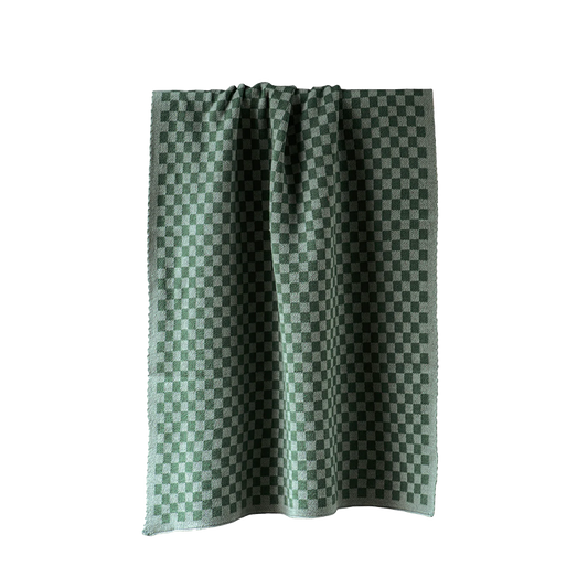 Check cotton hand towel sage