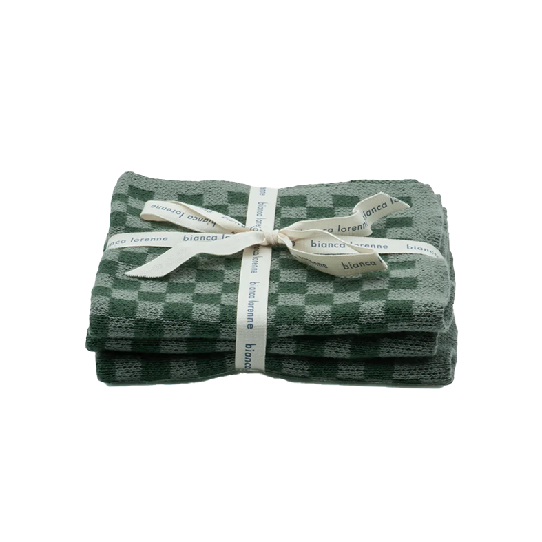 Set of 3 cotton cloths sage check