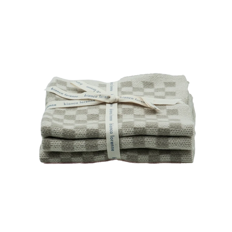 Set of 3 cotton cloths taupe check