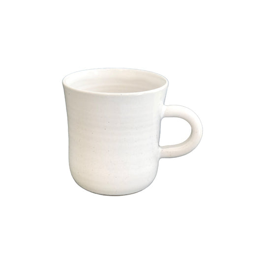 NZ made straight sided mug speckled white glaze/brown clay