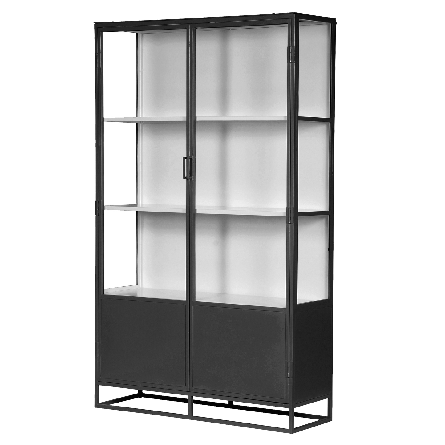 Metal double door glass cabinet 200cm black