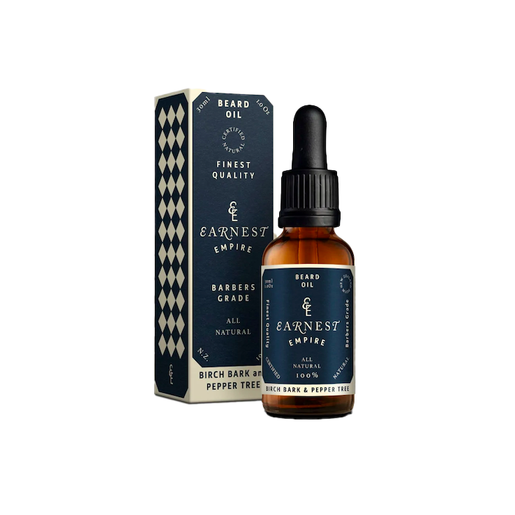 Earnest Empire beard oil is blended from natural oils that ensure the health and vitality of your skin and beard. Camelia and Abyssinian oils with anti-ageing antioxidants will leave your skin feeling hydrated and smooth. Made in NZ. To use, apply several drops of beard oil into the palm of the hand and massage into a damp beard. Size: 30g