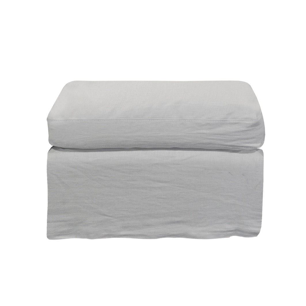 Linen slip cover ottoman sand