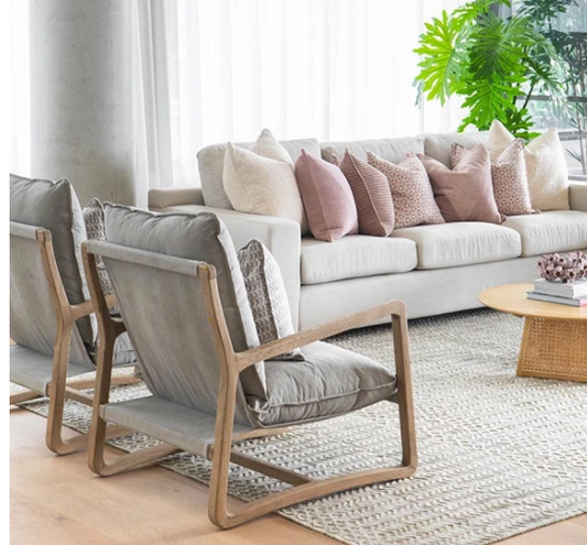 Sling lounge chair with oak frame grey