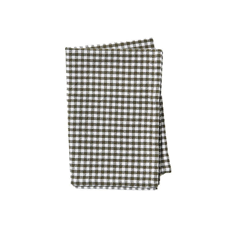 Gingham washed cotton tea towel olive