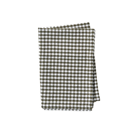 Gingham washed cotton tea towel olive