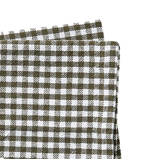 Gingham washed cotton tea towel olive