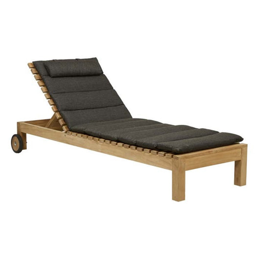 Teak outdoor lounger with tufted squab ink