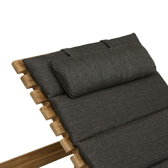 Teak outdoor lounger with tufted squab ink