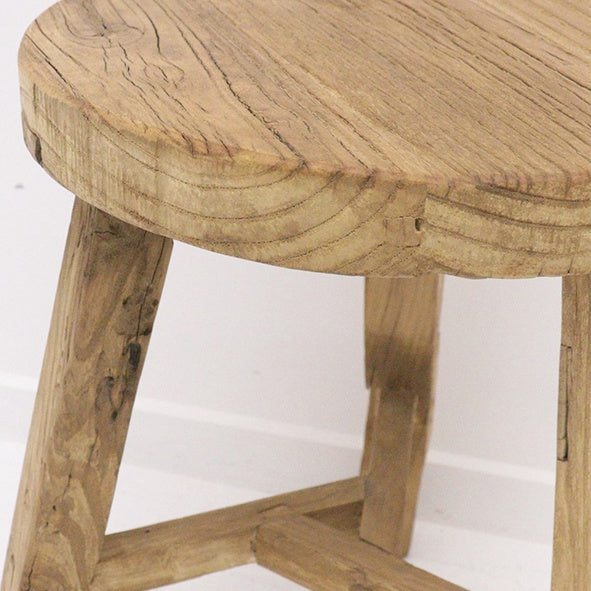 Round reclaimed elm wood stool