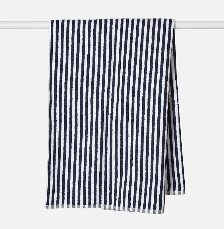 Wide stripe cotton bath towel range navy