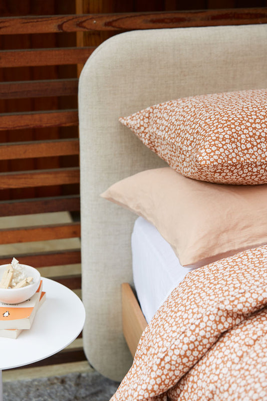 Pair of organic cotton pillowcase forget me not toffee