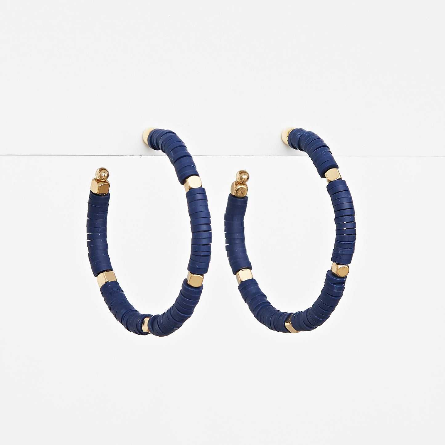S+G beaded hoop earrings navy & gold