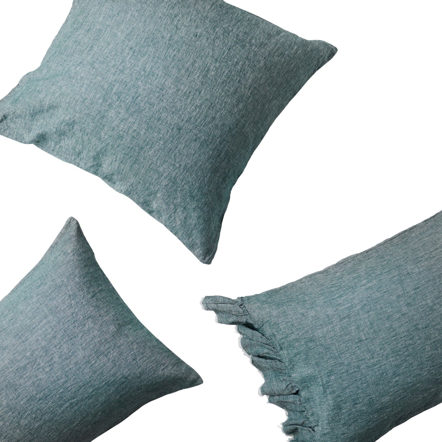 SOW spruce marl linen pillowcase set with ruffle