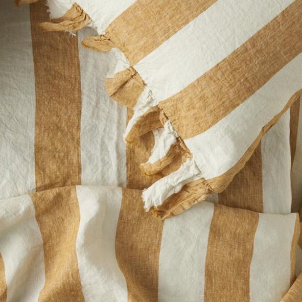 SOW turmeric stripe linen pillowcase set with ruffle