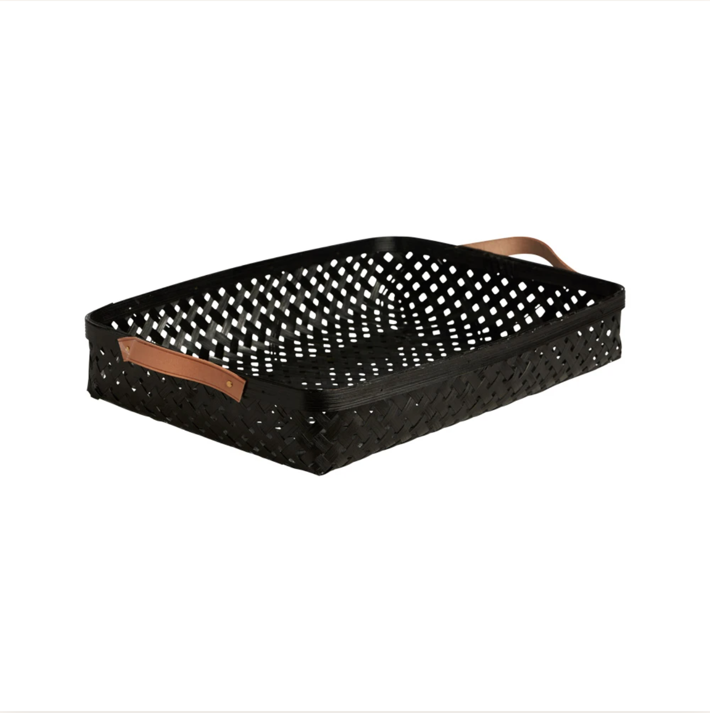 Bamboo basket with leather handles black 42cm