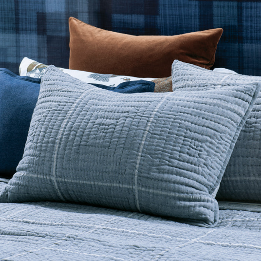 Pair of quadrato hand quilted pillowcases blue