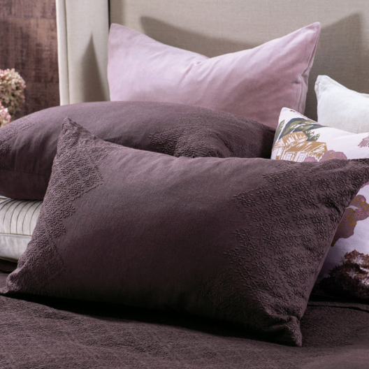 Pair of sashiko embroidered pillowcases mulberry