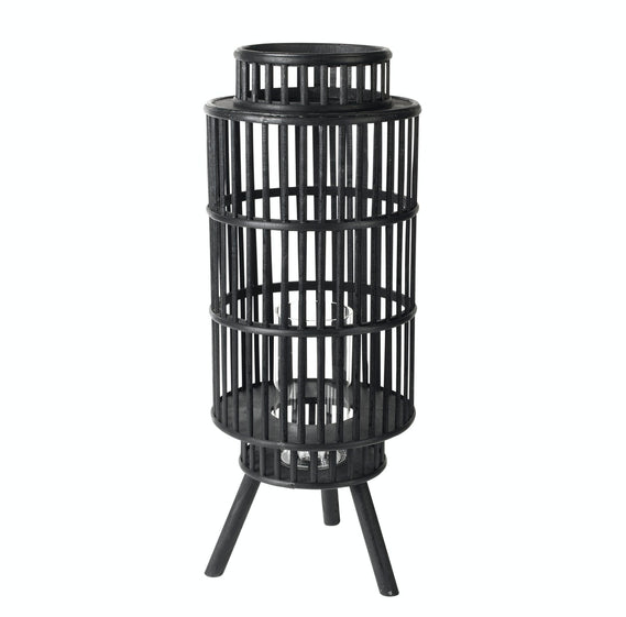 This striking standing bamboo lantern by Broste Copenhagen will add a warm glow to any outdoor setting. Featuring a heat resistant glass candle holder. Dimensions: 26.5cm wide x 68cm high Please note candle not included.